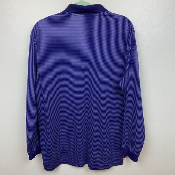 LL Bean Shirt Mens M Purple Long Sleeve Polo Striped Made in Canada 0 DD78 - Picture 5 of 8